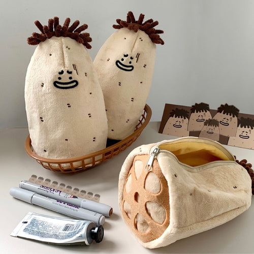 Cute Mr. Lotus Root Cartoon Brown Pencil Case - Peachymart