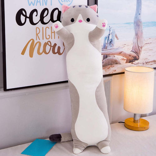 Cute Kawaii Soft Long Stuffed Cat Pillow Plush Toy Cushion - Peachymart