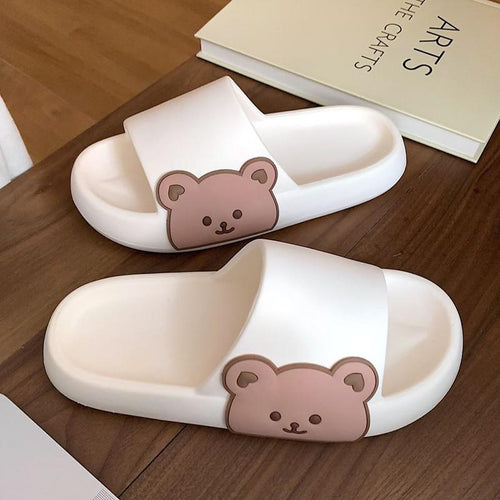 Cute Kawaii Korean Style Teddy Bear Thick Bathroom Slippers - Peachymart