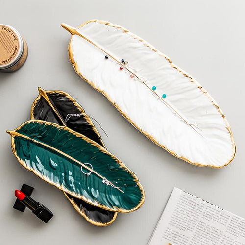 Cute Nordic Style Feather Leaf Shape Jewellery or Food Decor Tray - Peachymart