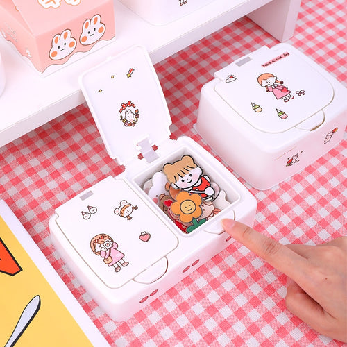 Cute Kawaii Push Button Desktop Mini Storage Organizer Box with Lid - Peachymart