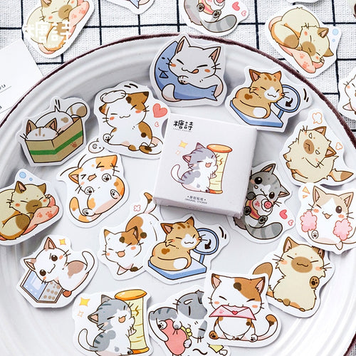 Mini Cartoon Cat Illustration Scrapbooking Box Sticker - Peachymart