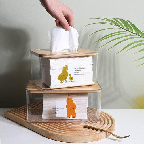 Original Animal Cartoon Transparent Wood Tissue Storage Box - Peachymart