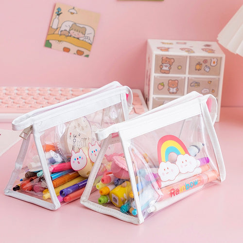 Cute Transparent Pattern Waterproof Pencil Case Bag - Peachymart