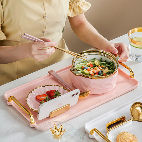 Cute Princess Mermaid Style Shell Plate & Bowl Set with Tray - Peachymart