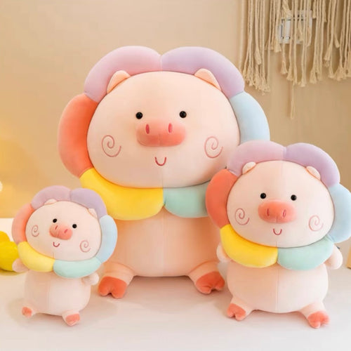 Kawaii Rainbow Flower Chubby Pig Animal Plush - Peachymart