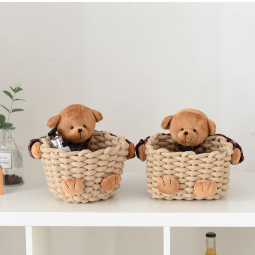 Cute Teddy Bear Hugging Mini Storage Basket Organizer - Peachymart