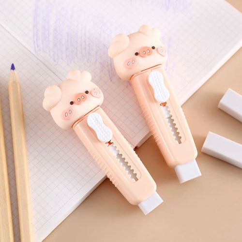 Cute Chubby Piggy Adjustable Rubber Eraser Pen - Peachymart