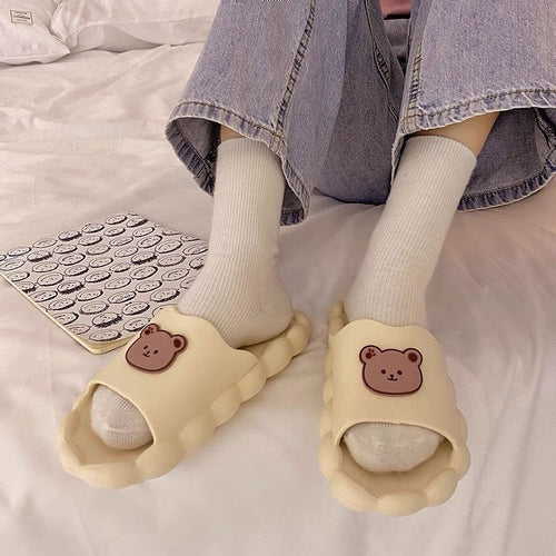 Cute Kawaii Teddy Bear Biscuit Home Spongy Slippers - Peachymart