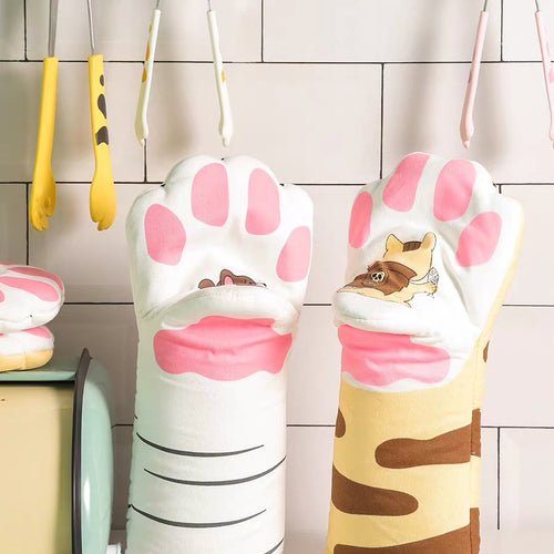 Cute Kawaii Cat Paw Heat Resistant Oven Mitts - Peachymart