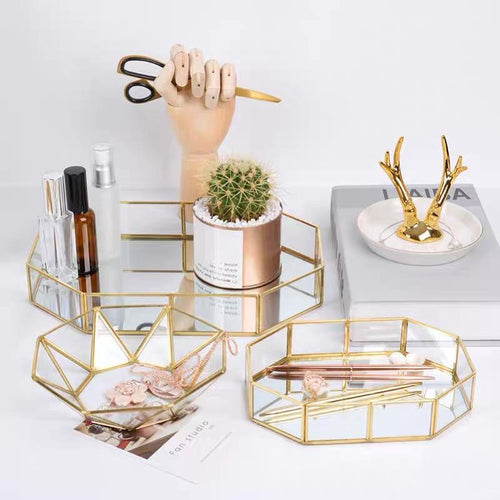 Nordic Style Gold Lining Transparent Storage Tray - Peachymart