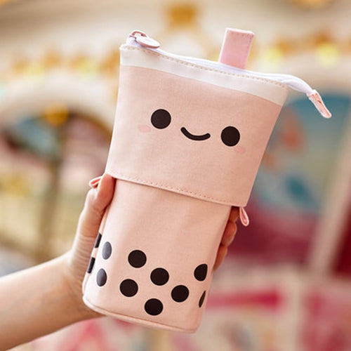 Kawaii Canvas Boba Bubble Tea Stationery Pencil Case Bag - Peachymart